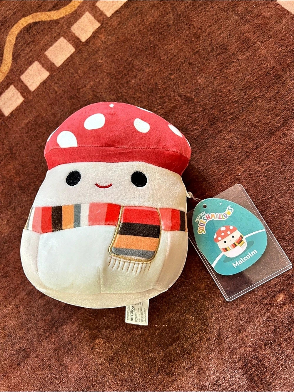 Kellytoy Squishmallows Malcolm Mushroom Plush NWT Red White with scarf